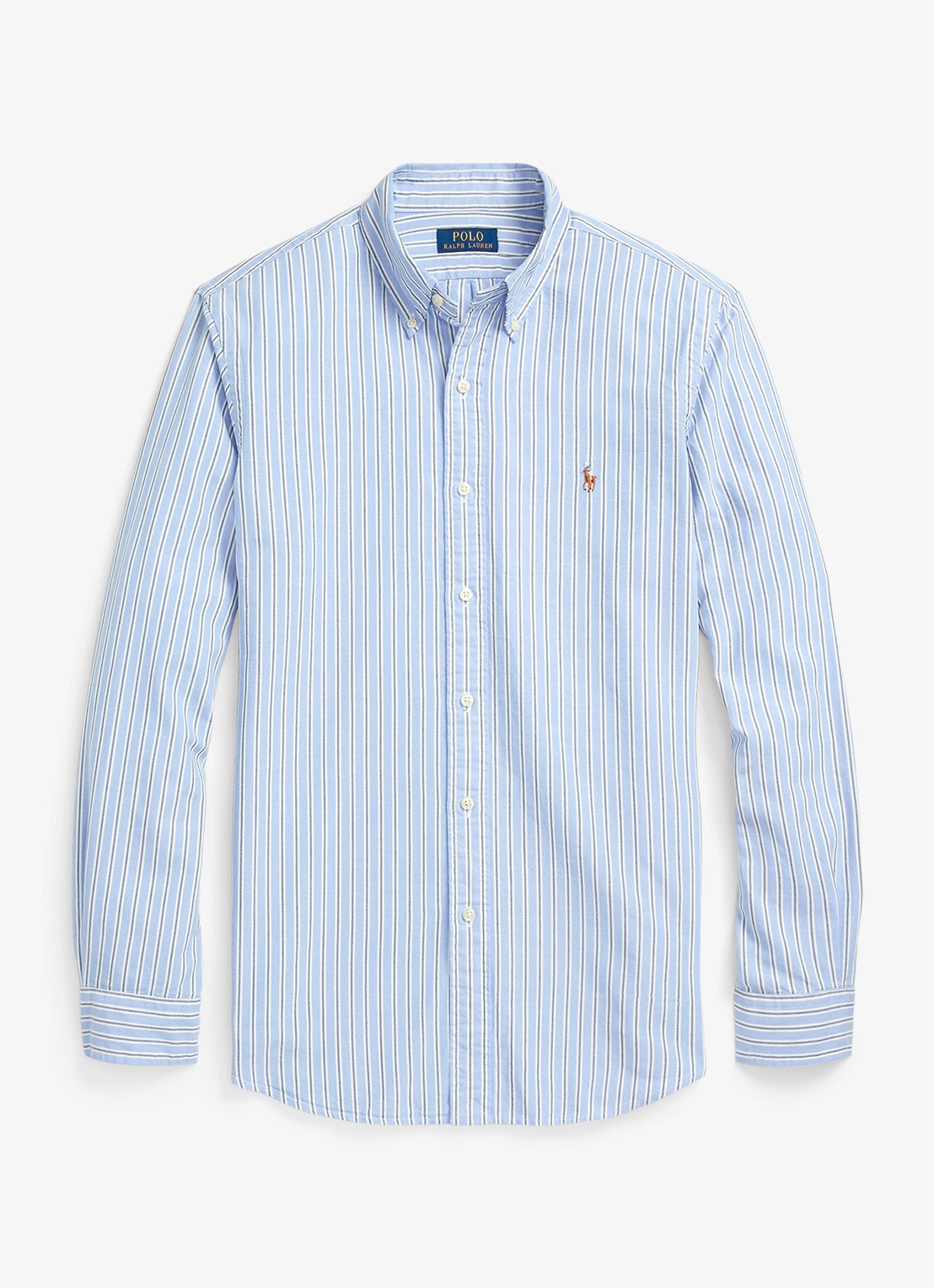 Ralph Lauren Custom Fit overhemd met streepprint en logoborduring - voorkant blue/white / lichtblauw