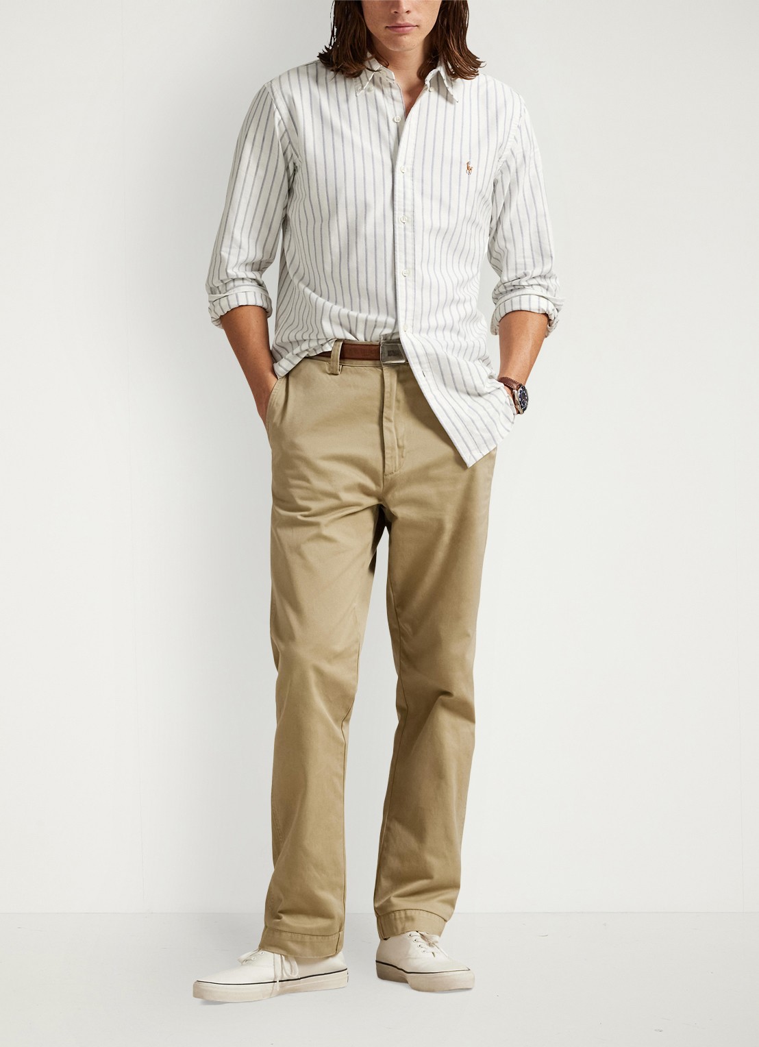 Ralph Lauren Custom Fit overhemd met streepprint en logoborduring - voorkant 4 wit