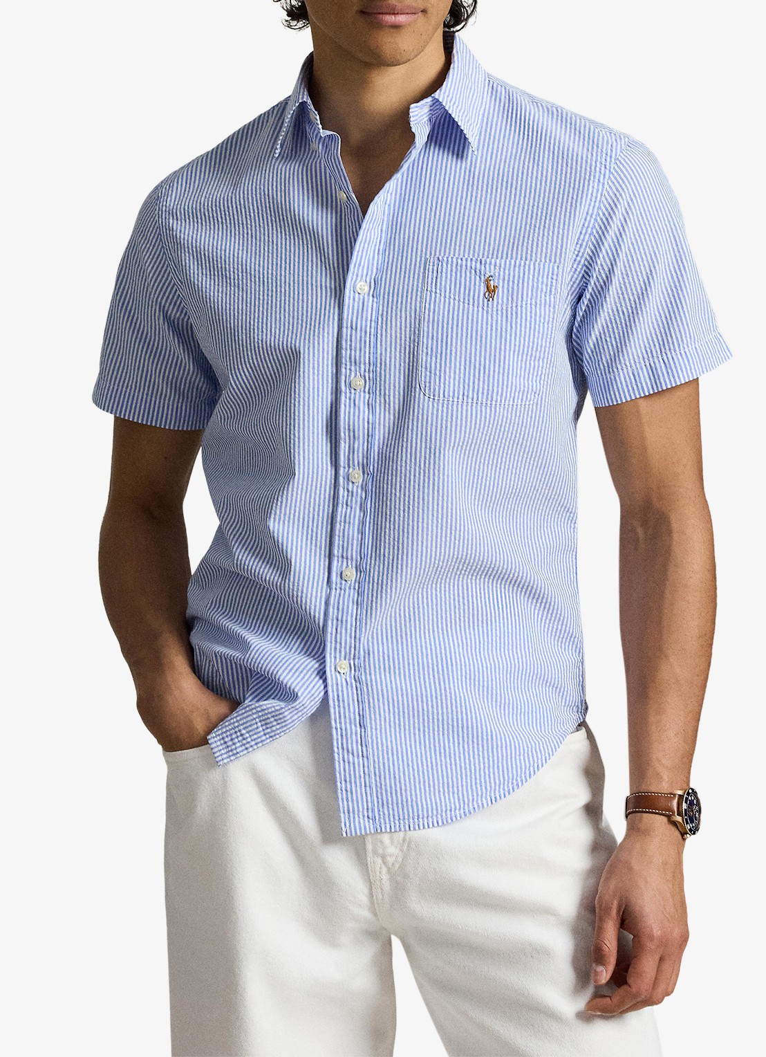 Ralph Lauren Custom fit overhemd met streepprint en logoborduring - detail 3 blue/white / blauw
