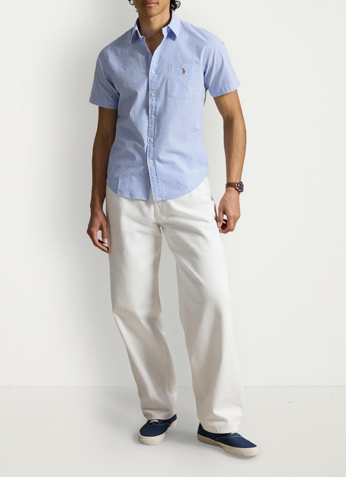 Ralph Lauren Custom fit overhemd met streepprint en logoborduring - detail 4 blue/white / blauw