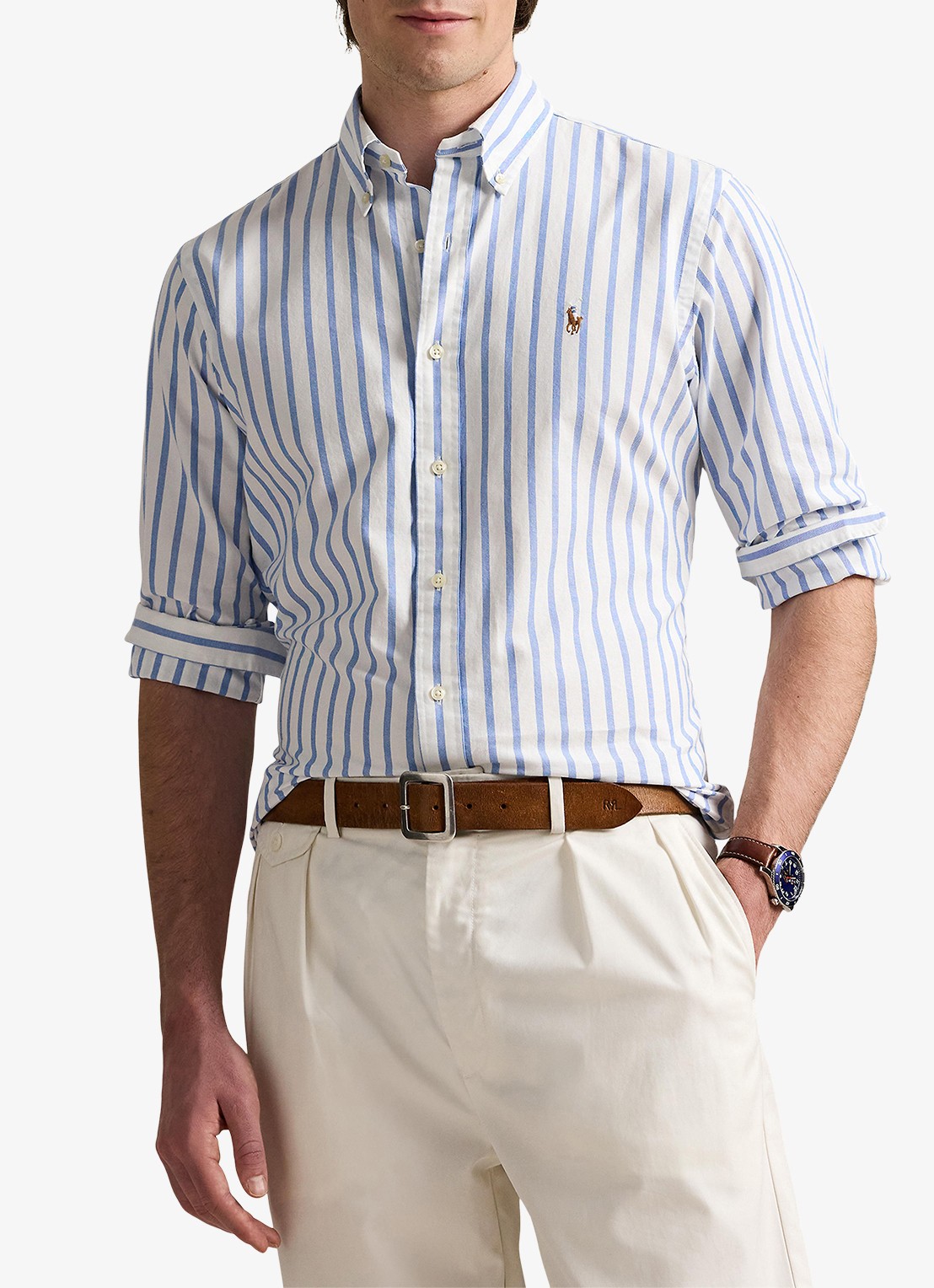 Ralph Lauren Custom fit overhemd met streepprint  - detail 6 blue/white / blauw
