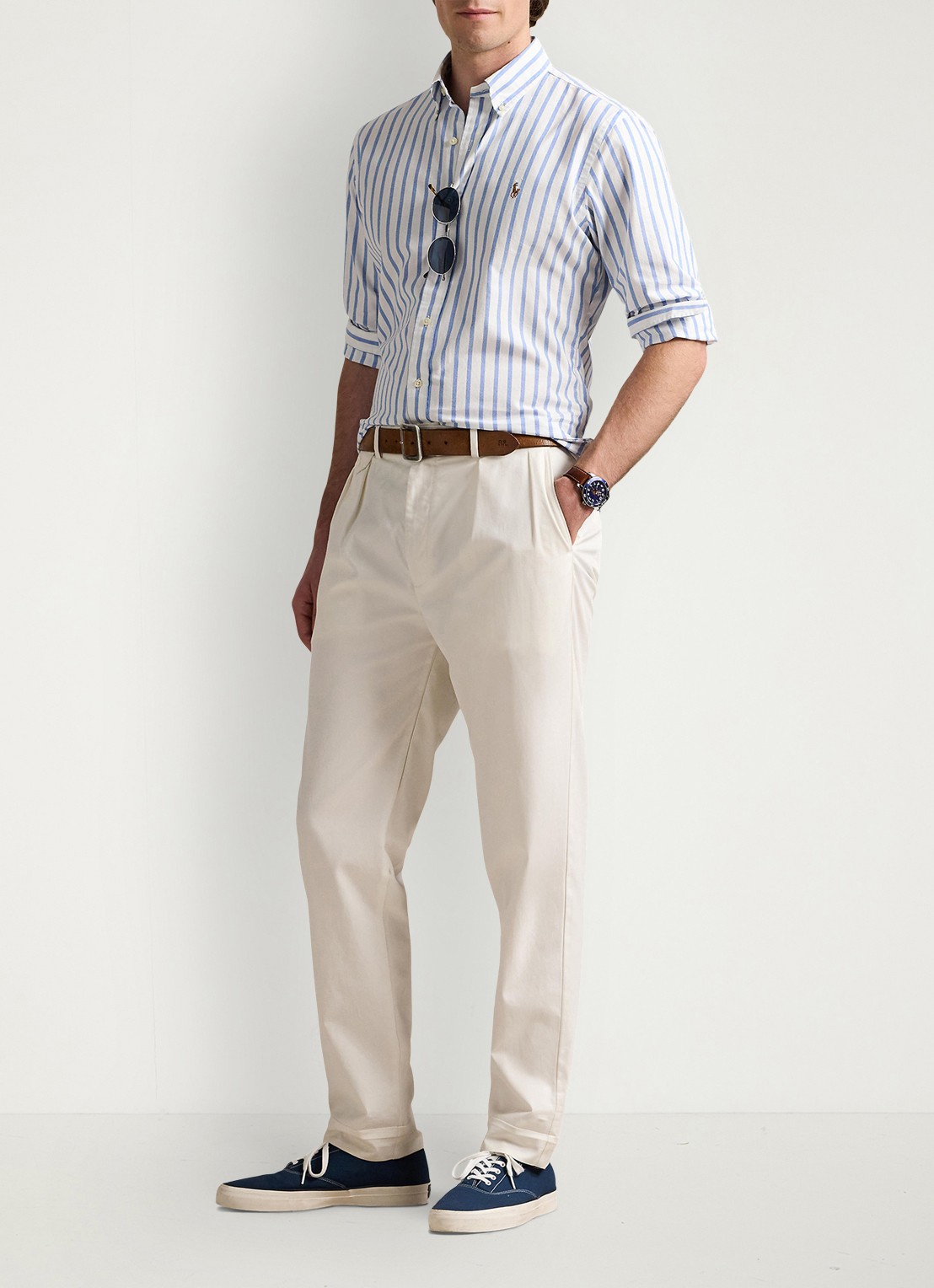 Ralph Lauren Custom fit overhemd met streepprint  - voorkant 4 blue/white / blauw