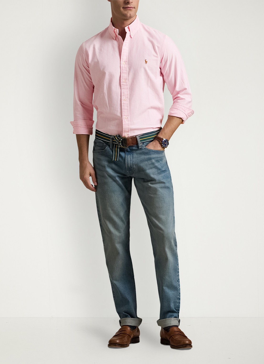 Ralph Lauren Custom fit overhemd met streepprint - voorkant 2 new rose / roze