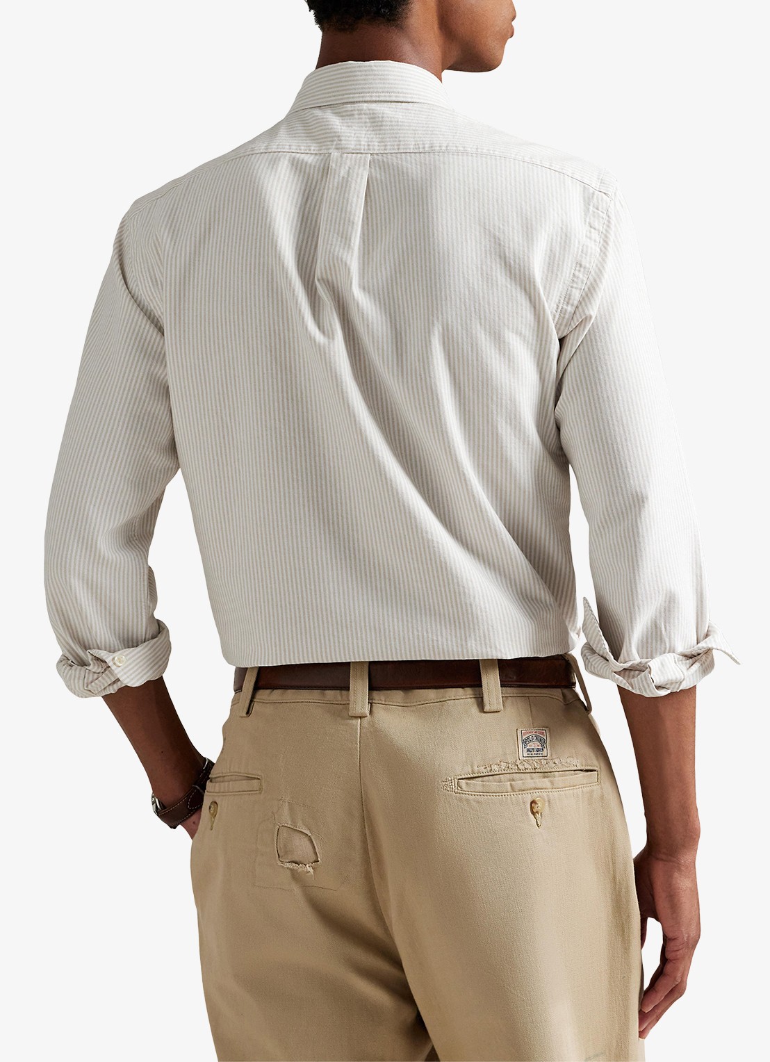 Ralph Lauren Custom fit overhemd met streepprint - achterkant 3 coastal beige / beige