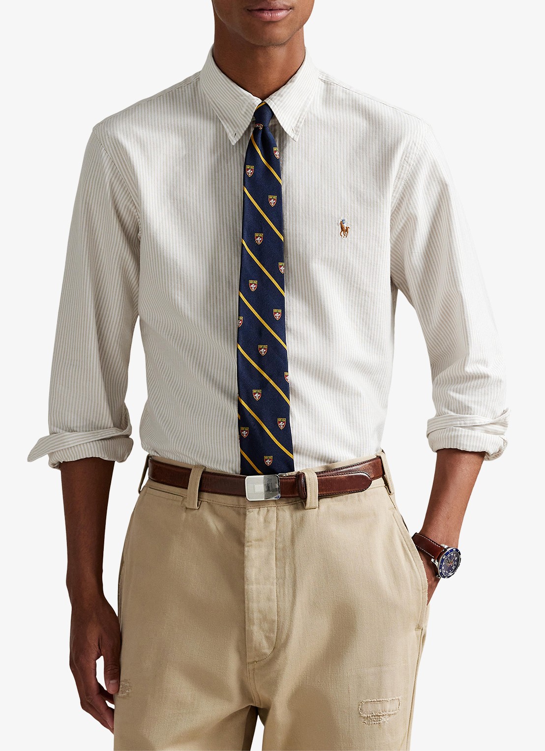 Ralph Lauren Custom fit overhemd met streepprint - detail coastal beige / beige