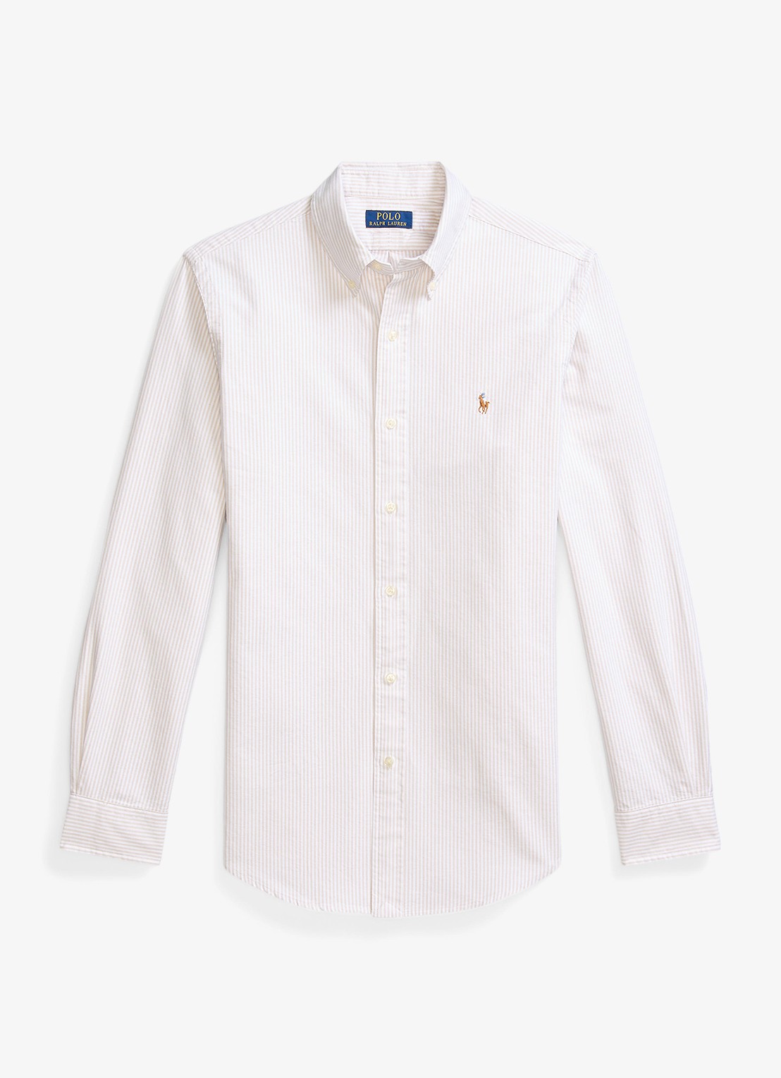 Ralph Lauren Custom fit overhemd met streepprint - voorkant 4 coastal beige / beige