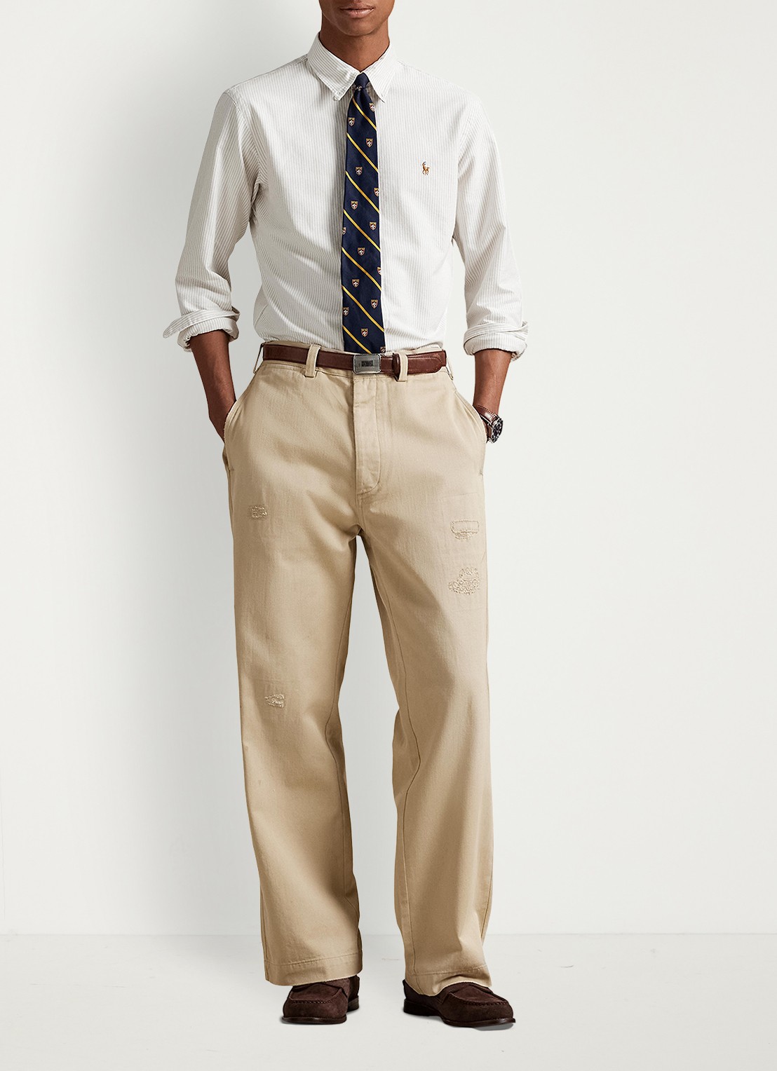 Ralph Lauren Custom fit overhemd met streepprint - voorkant 5 coastal beige / beige