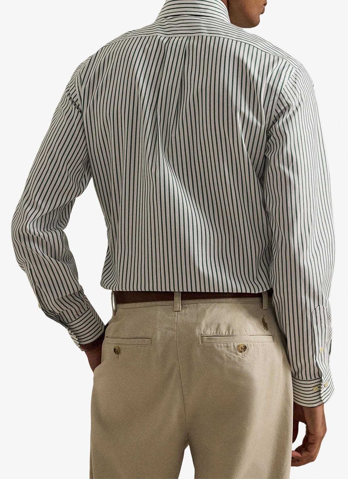 Ralph Lauren Custom fit overhemd met streepprint - achterkant 3 pine/white / groen
