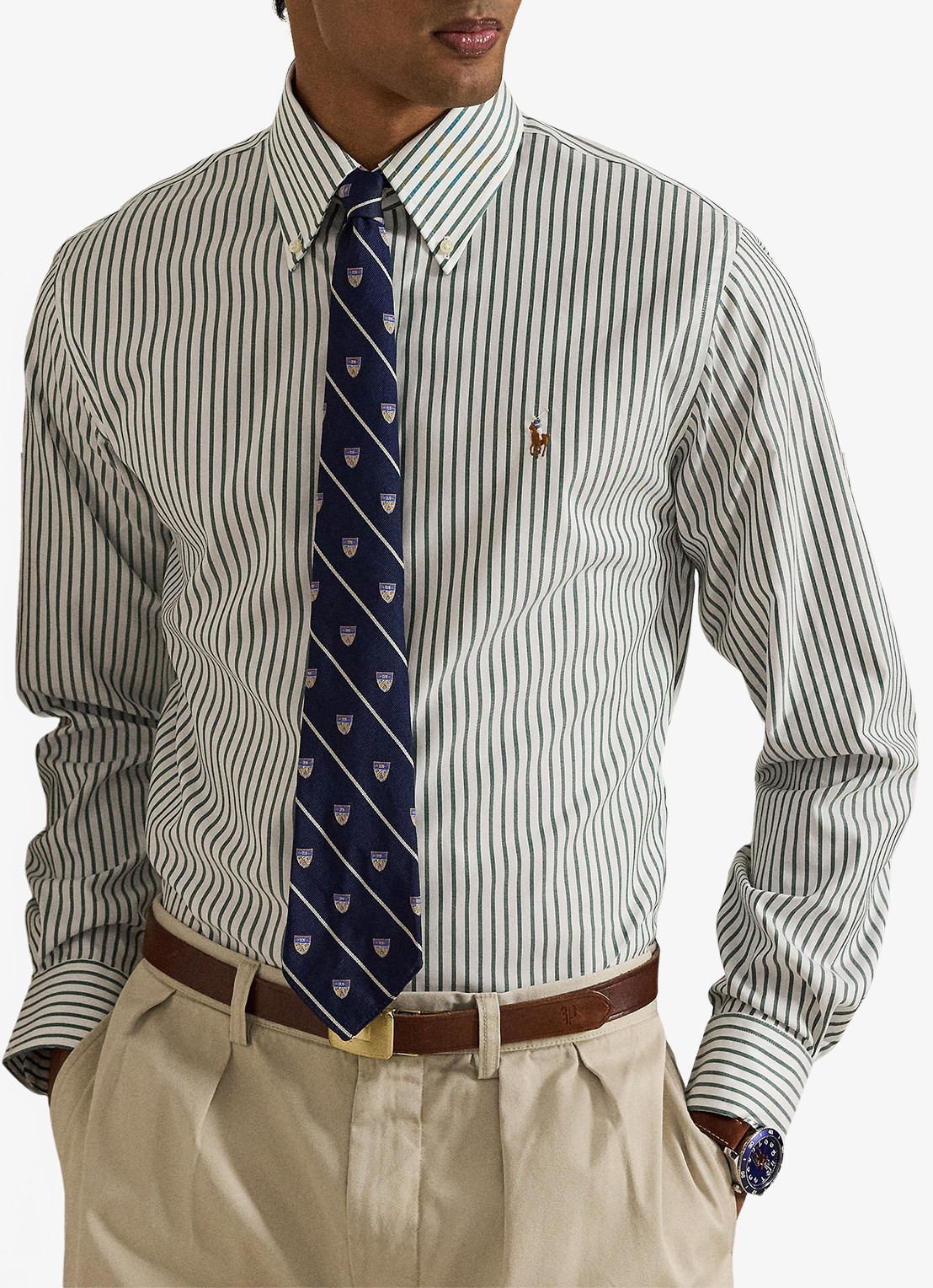 Ralph Lauren Custom fit overhemd met streepprint - voorkant 5 pine/white / groen