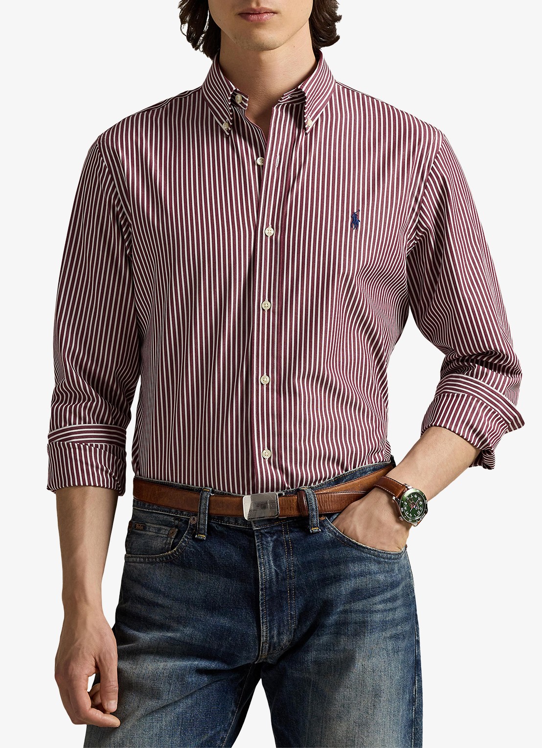 Ralph Lauren Custom fit overhemd met streepprint - detail classic wine white / wijnrood