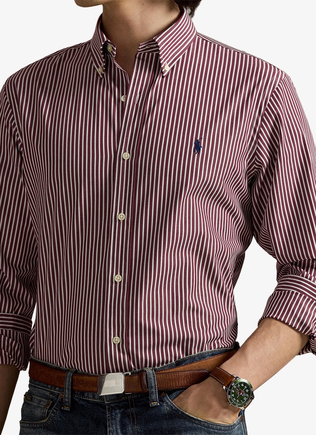 Ralph Lauren Custom fit overhemd met streepprint - detail 2 classic wine white / wijnrood