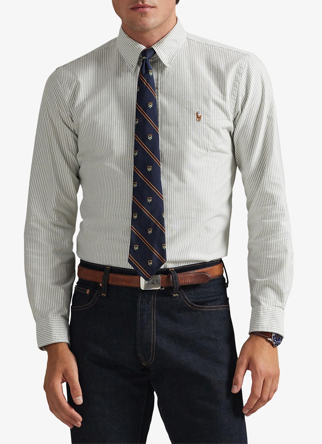 Ralph Lauren Custom fit overhemd met streepprint - detail 3 shamrock white / wit