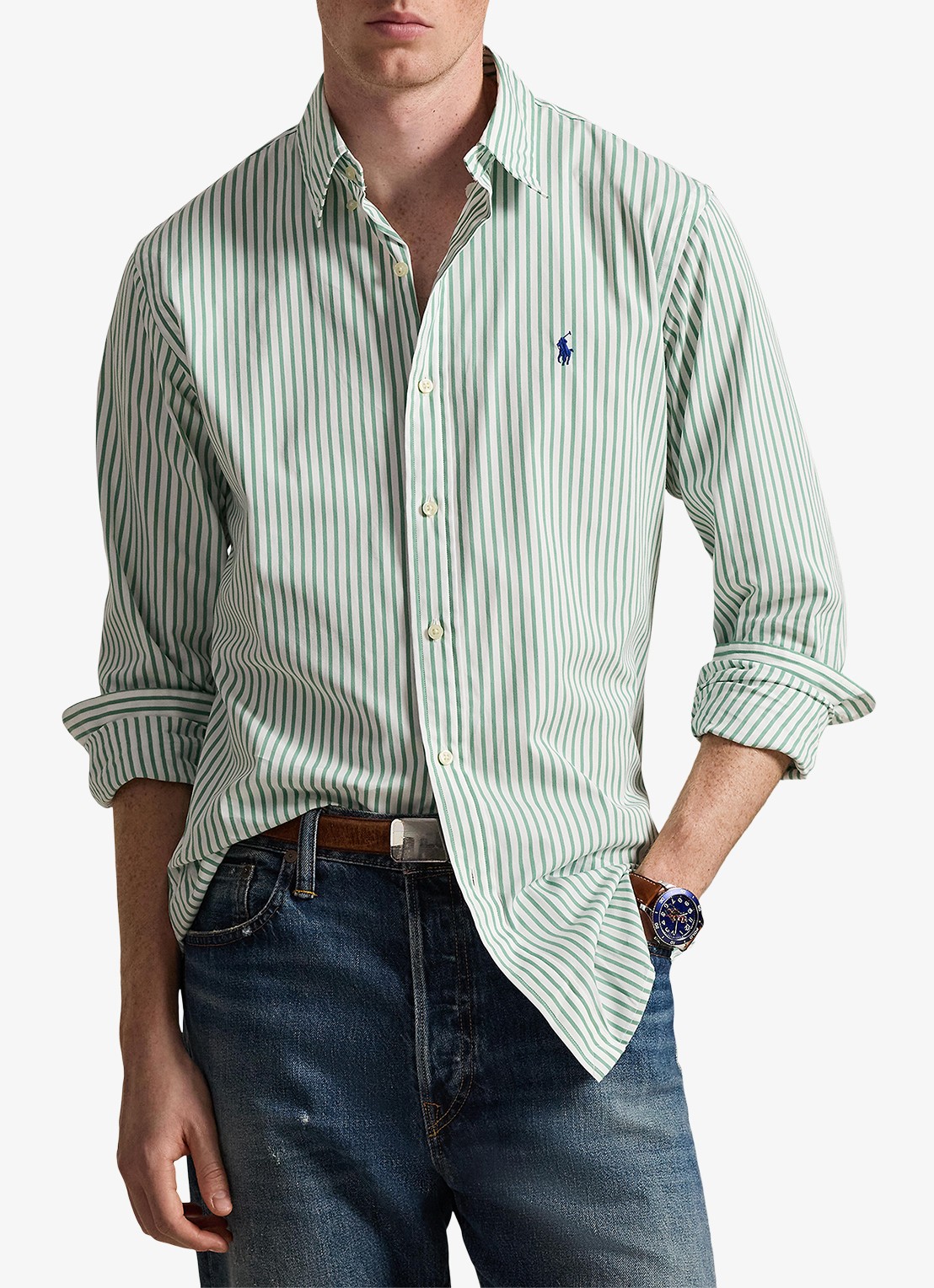 Ralph Lauren Custom fit overhemd met streepprint - detail 4 white seafoam / lichtgroen