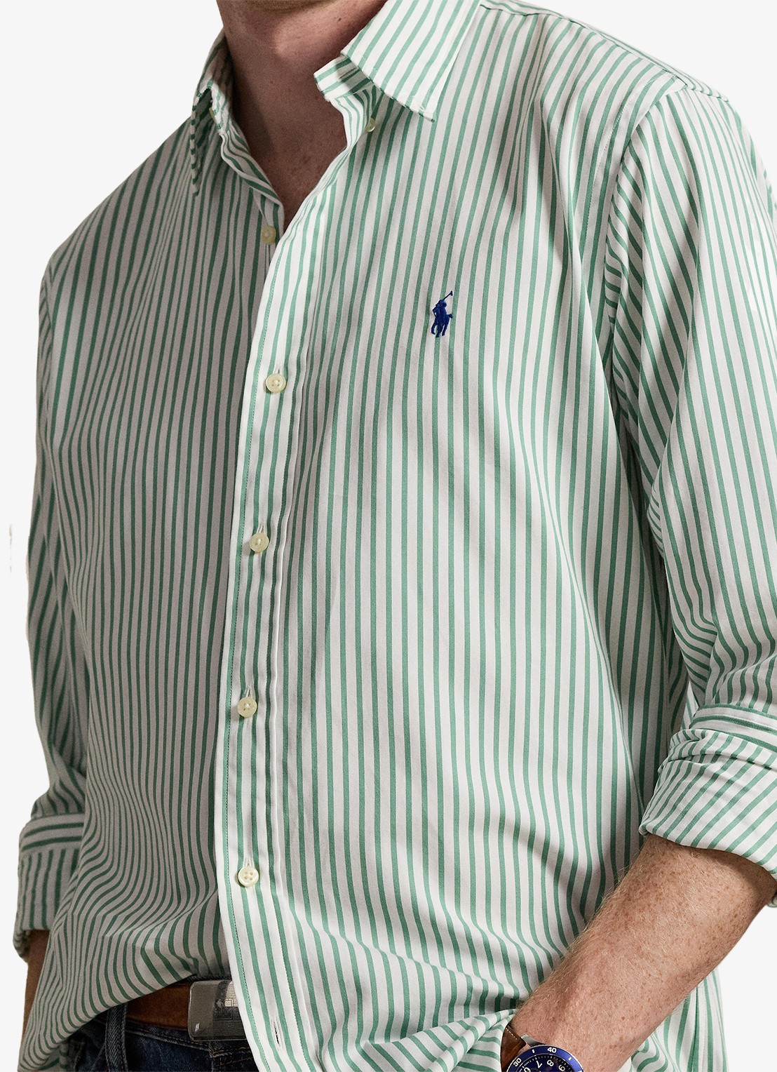 Ralph Lauren Custom fit overhemd met streepprint - detail 5 white seafoam / lichtgroen