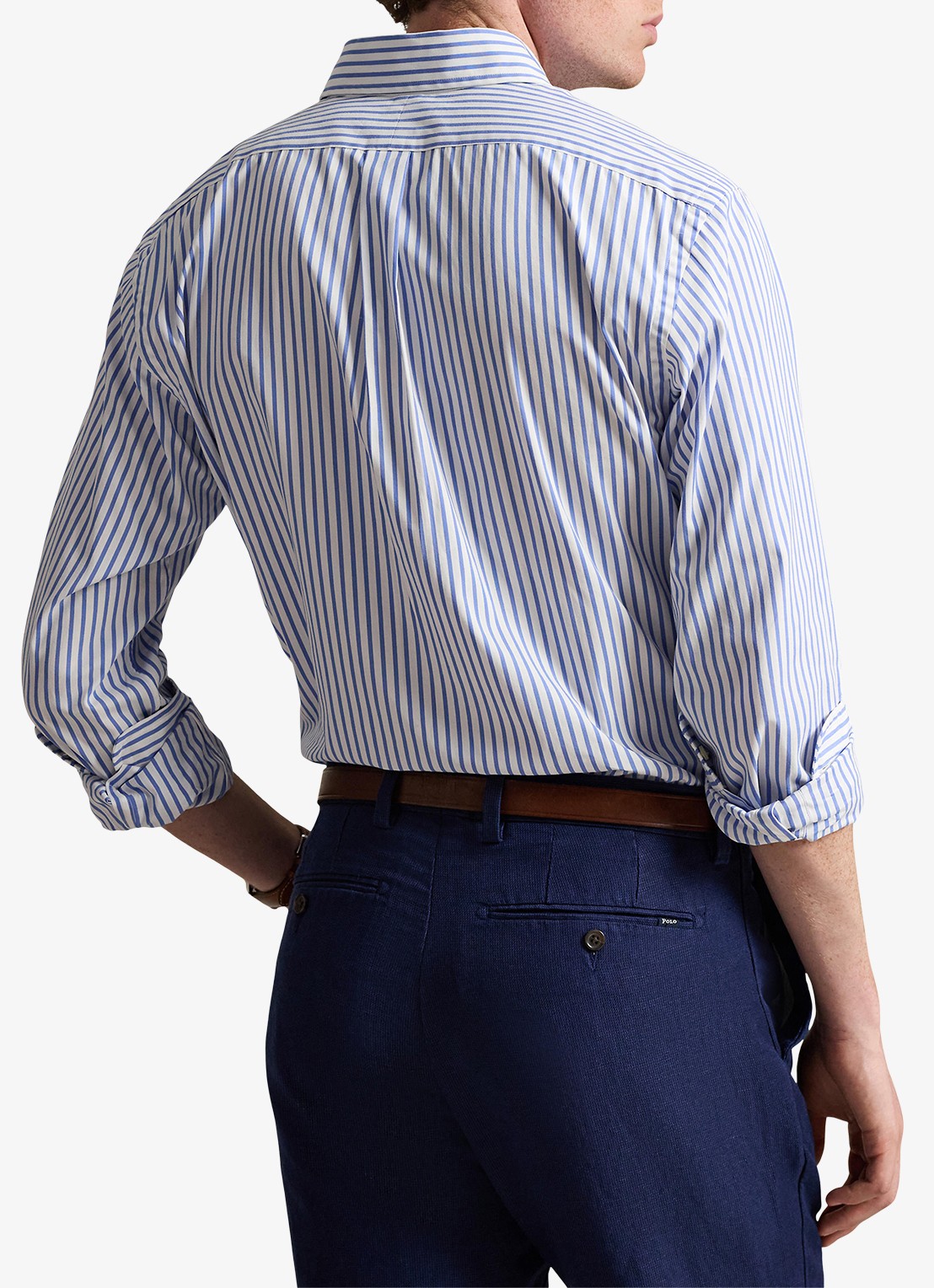Ralph Lauren Custom fit overhemd met streepprint - achterkant white blue / lichtblauw