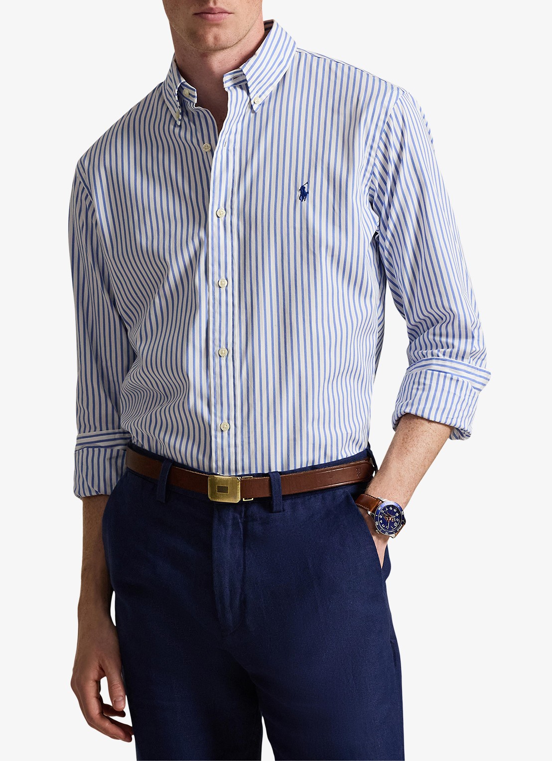 Ralph Lauren Custom fit overhemd met streepprint - detail 2 white blue / lichtblauw