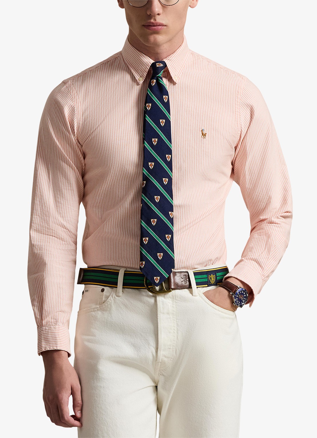 Ralph Lauren Custom fit overhemd met streepprint - detail 2 peach / white / zalmroze