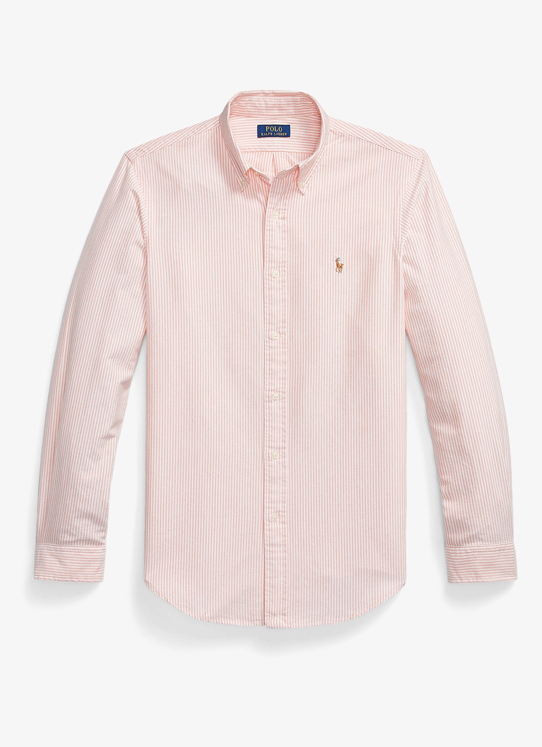 Ralph Lauren Custom fit overhemd met streepprint - voorkant 3 peach / white / zalmroze