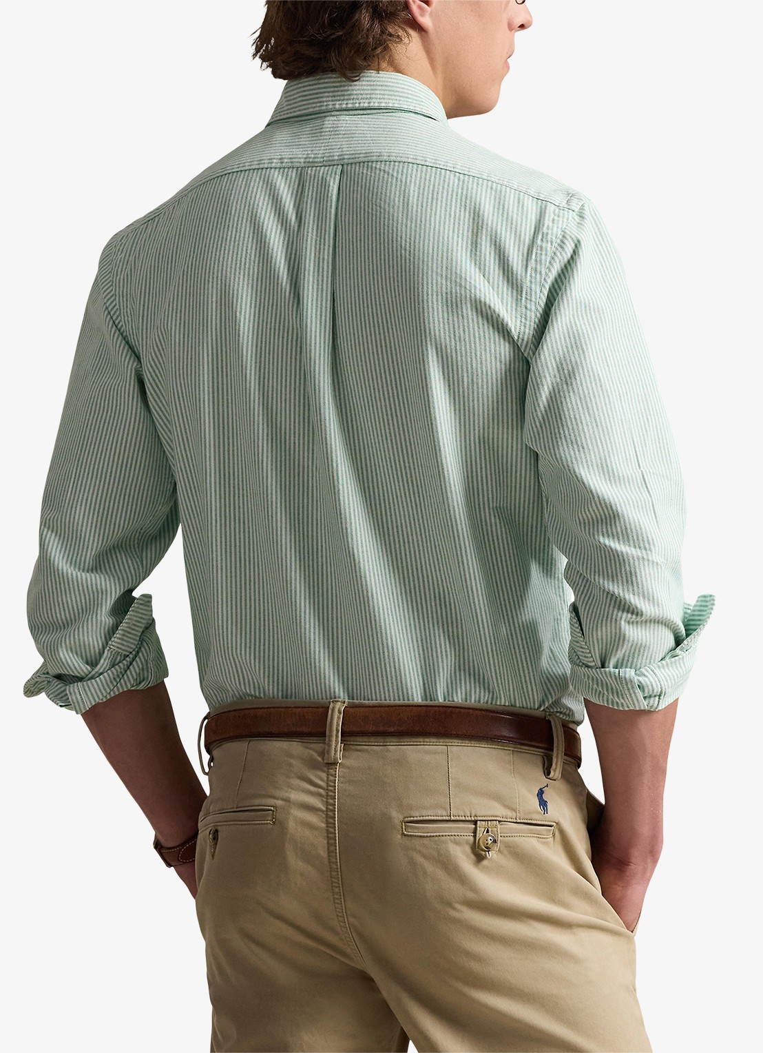 Ralph Lauren Custom fit overhemd met streepprint - achterkant cruise green / white / lindegroen