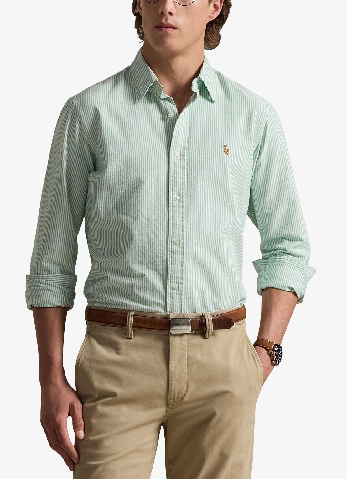 Ralph Lauren Custom fit overhemd met streepprint - detail 2 cruise green / white / lindegroen