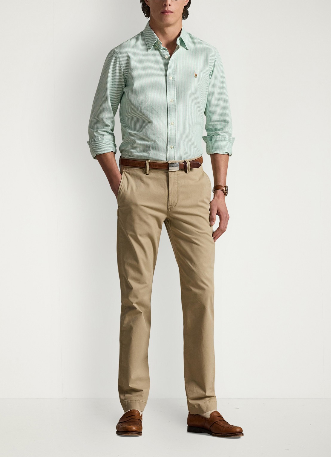 Ralph Lauren Custom fit overhemd met streepprint - voorkant 4 cruise green / white / lindegroen