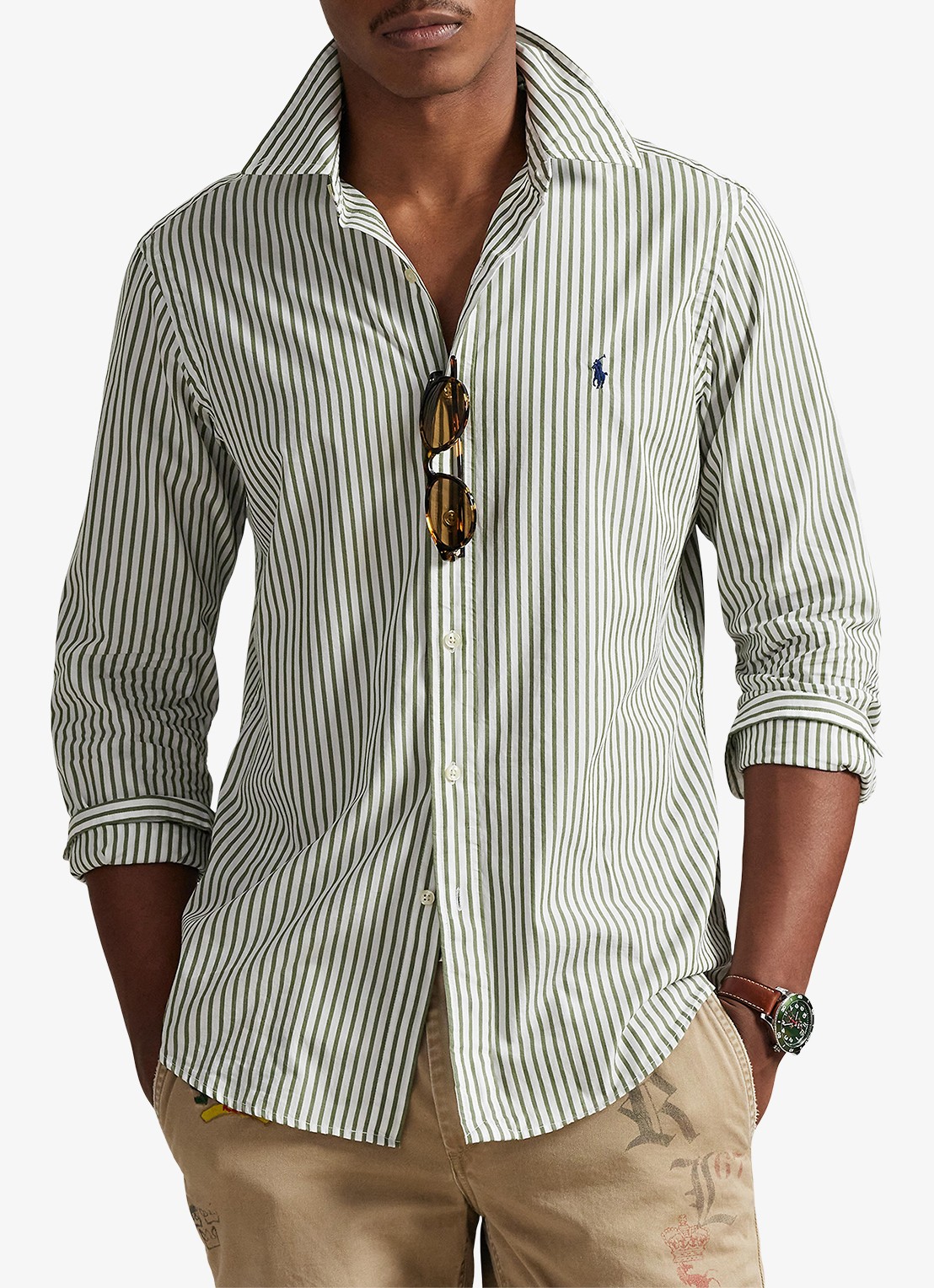 Ralph Lauren Custom fit overhemd met streepprint - detail 2 white garden trail / groen