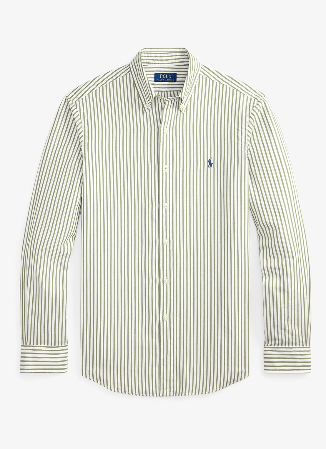 Ralph Lauren Custom fit overhemd met streepprint - voorkant 4 white garden trail / groen