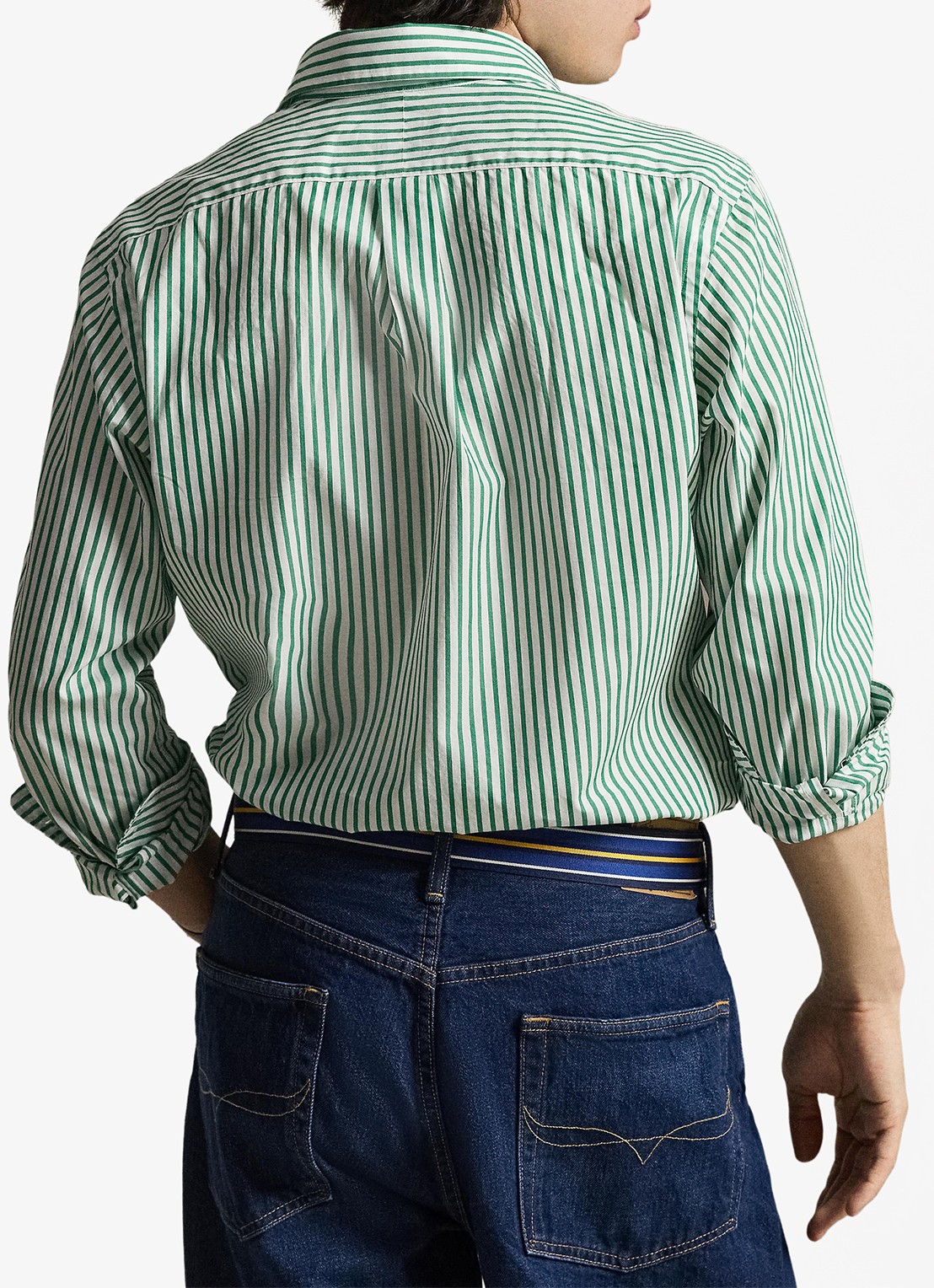 Ralph Lauren Custom fit overhemd met streepprint - achterkant white erin green / groen