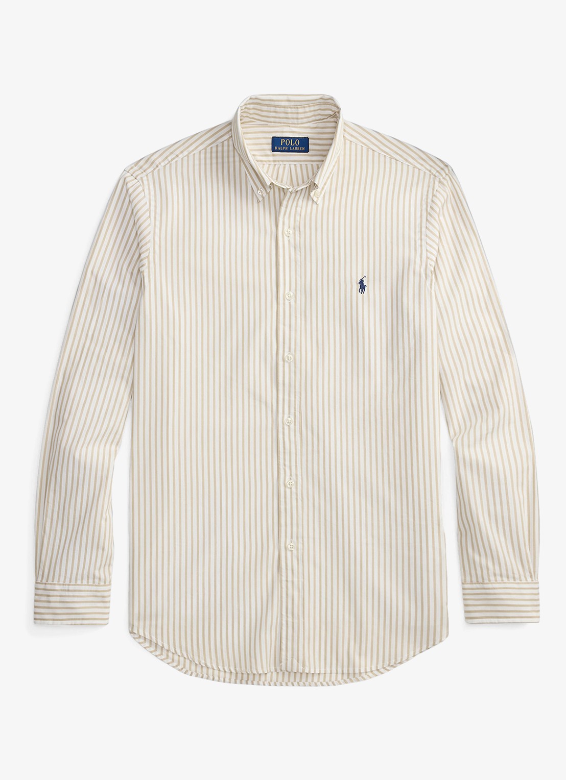 Ralph Lauren Custom fit overhemd met streepprint - voorkant 2 white coastal beige / beige