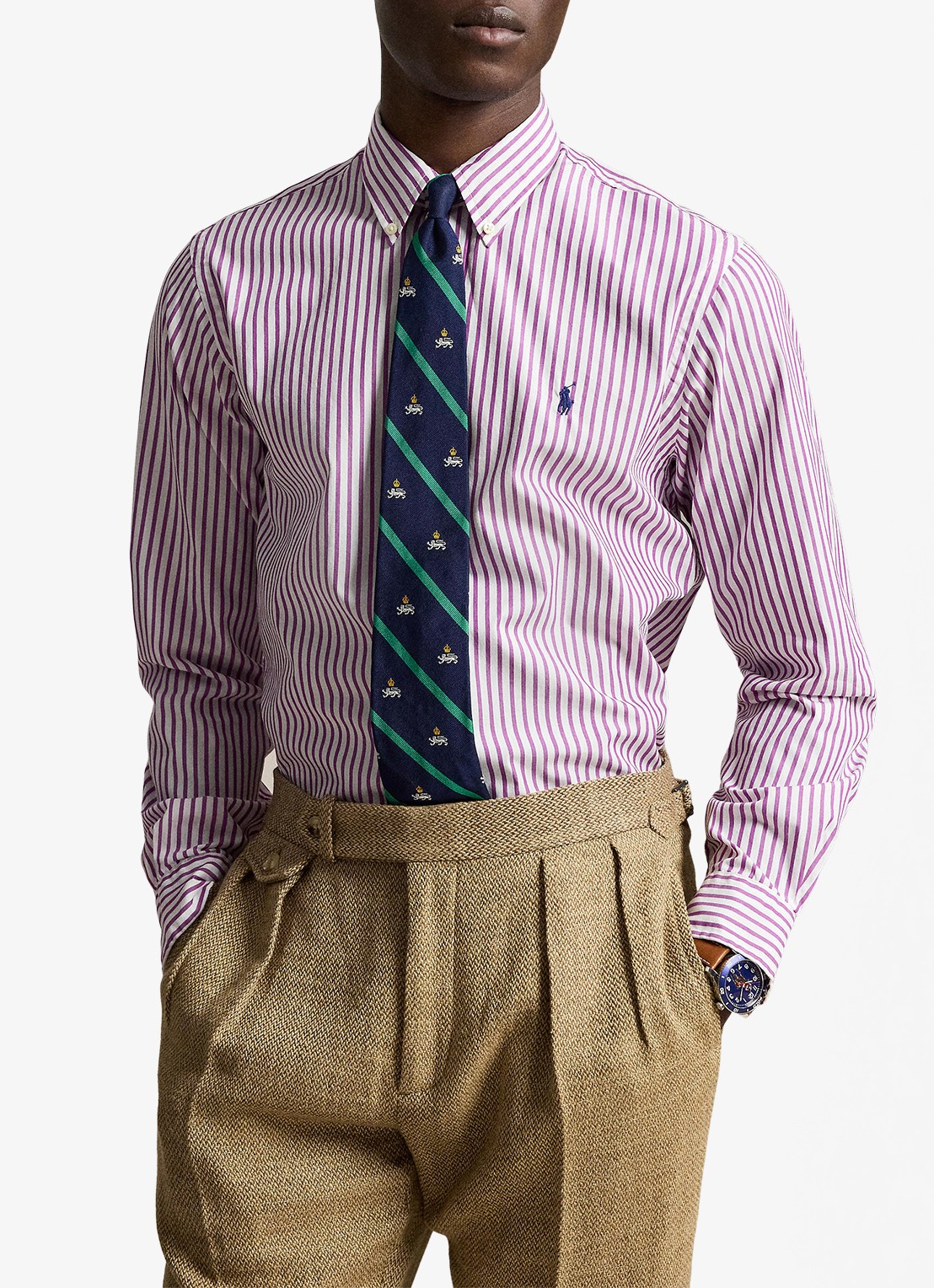 Ralph Lauren Custom fit overhemd met streepprint - detail white purple dawn / paars