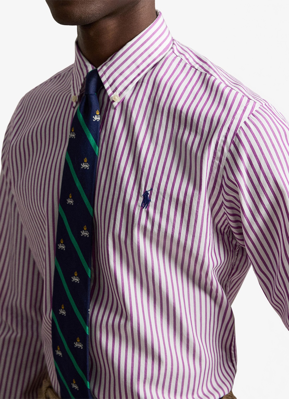 Ralph Lauren Custom fit overhemd met streepprint - detail 3 white purple dawn / paars