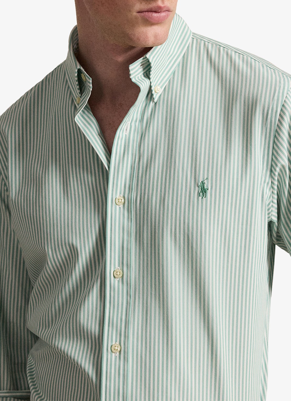 Ralph Lauren Custom fit overhemd met streepprint - detail 4 lichtgroen