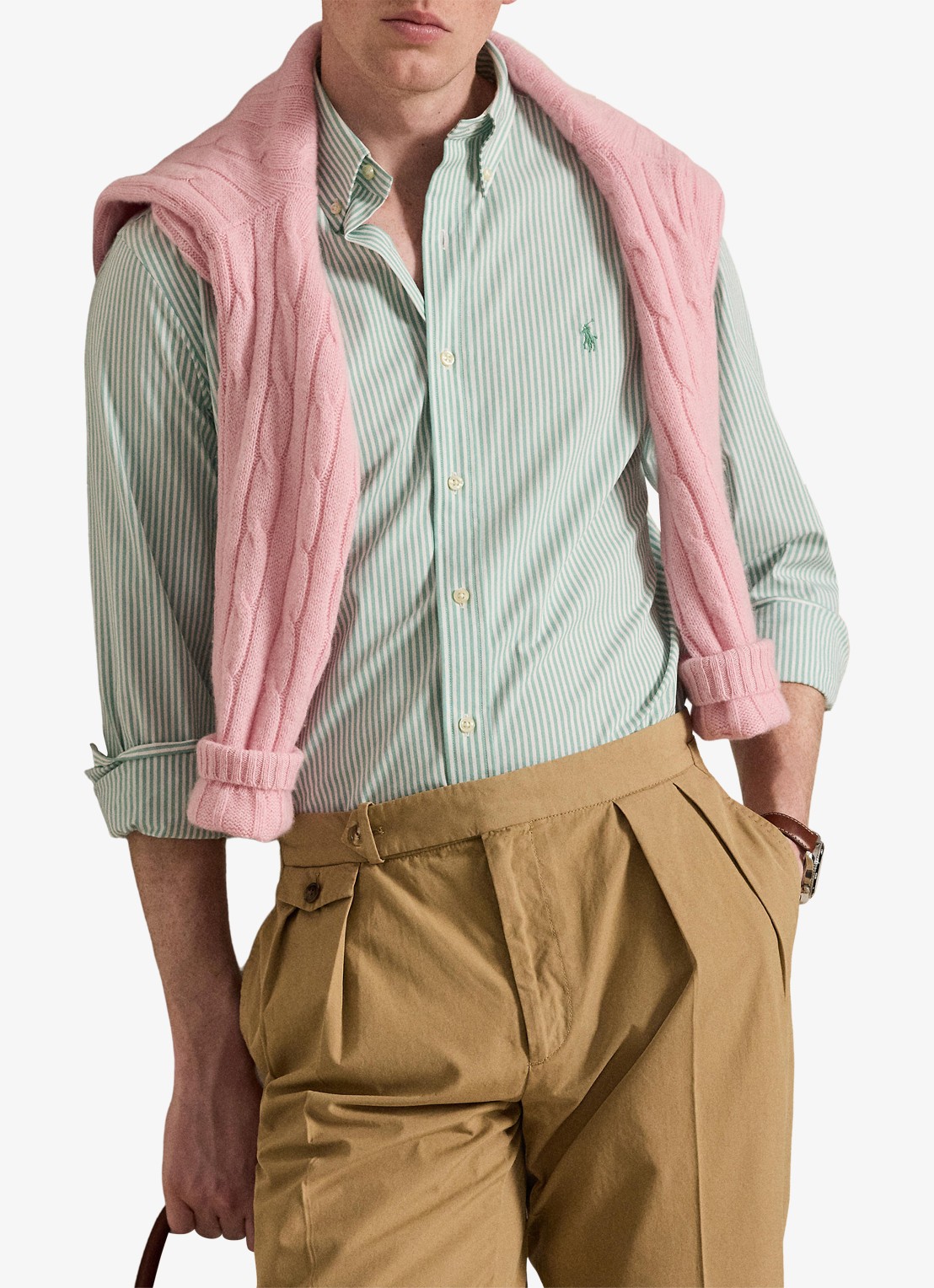 Ralph Lauren Custom fit overhemd met streepprint - voorkant 2 lichtgroen