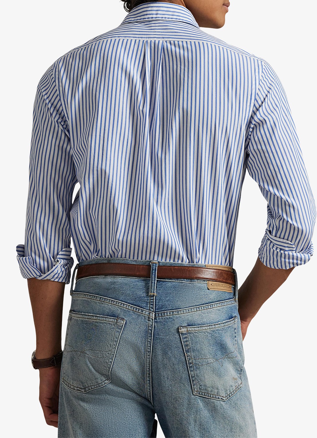 Ralph Lauren Custom fit overhemd met streepprint - achterkant 5 white blue / blauw