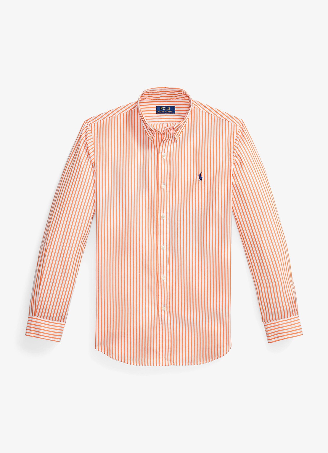 Ralph Lauren Custom fit overhemd met streepprint - voorkant 5 white kona orange / oranje