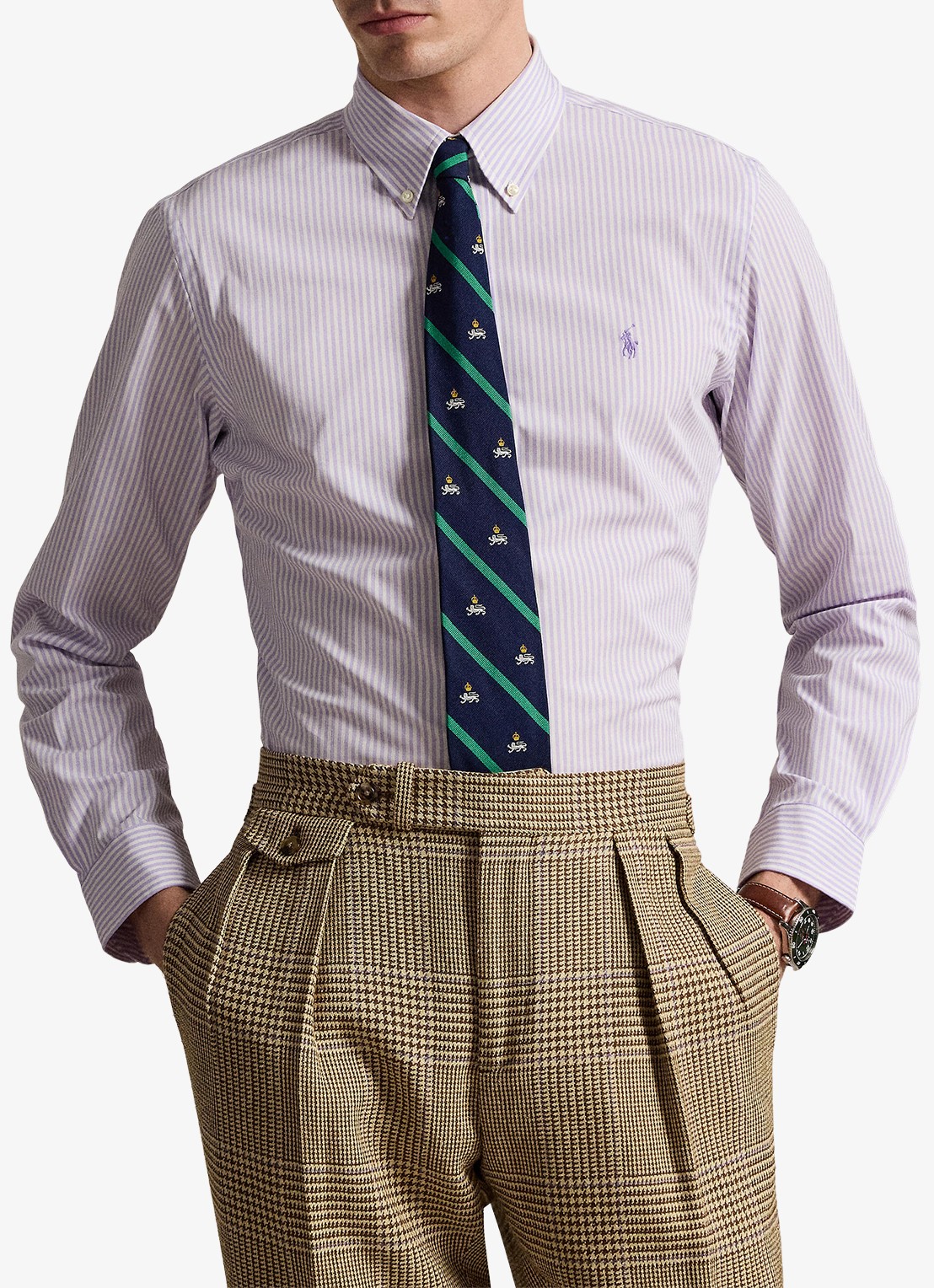 Ralph Lauren Custom fit overhemd met streepprint - voorkant 4 paars