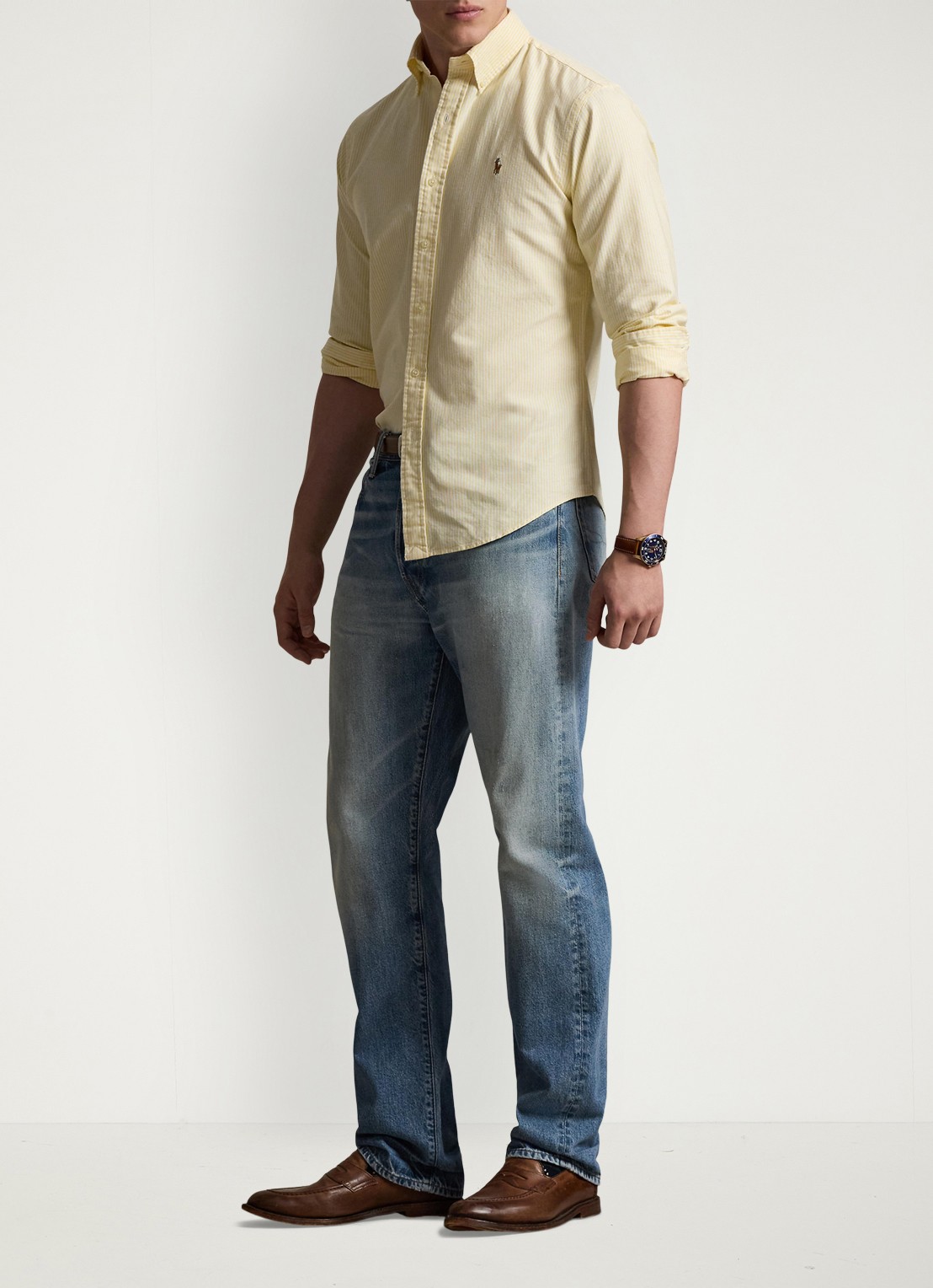 Ralph Lauren Custom fit overhemd met streepprint - voorkant 2 6636d yellow oxford/white-44fs