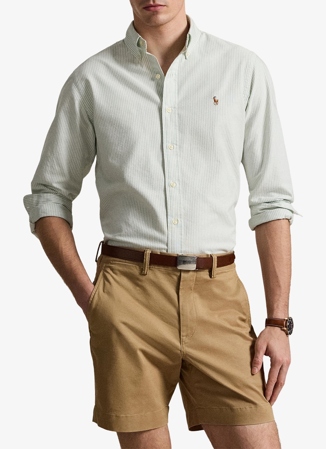 Ralph Lauren Custom fit overhemd met streepprint - voorkant 2 6636r faded mint white-zxsa