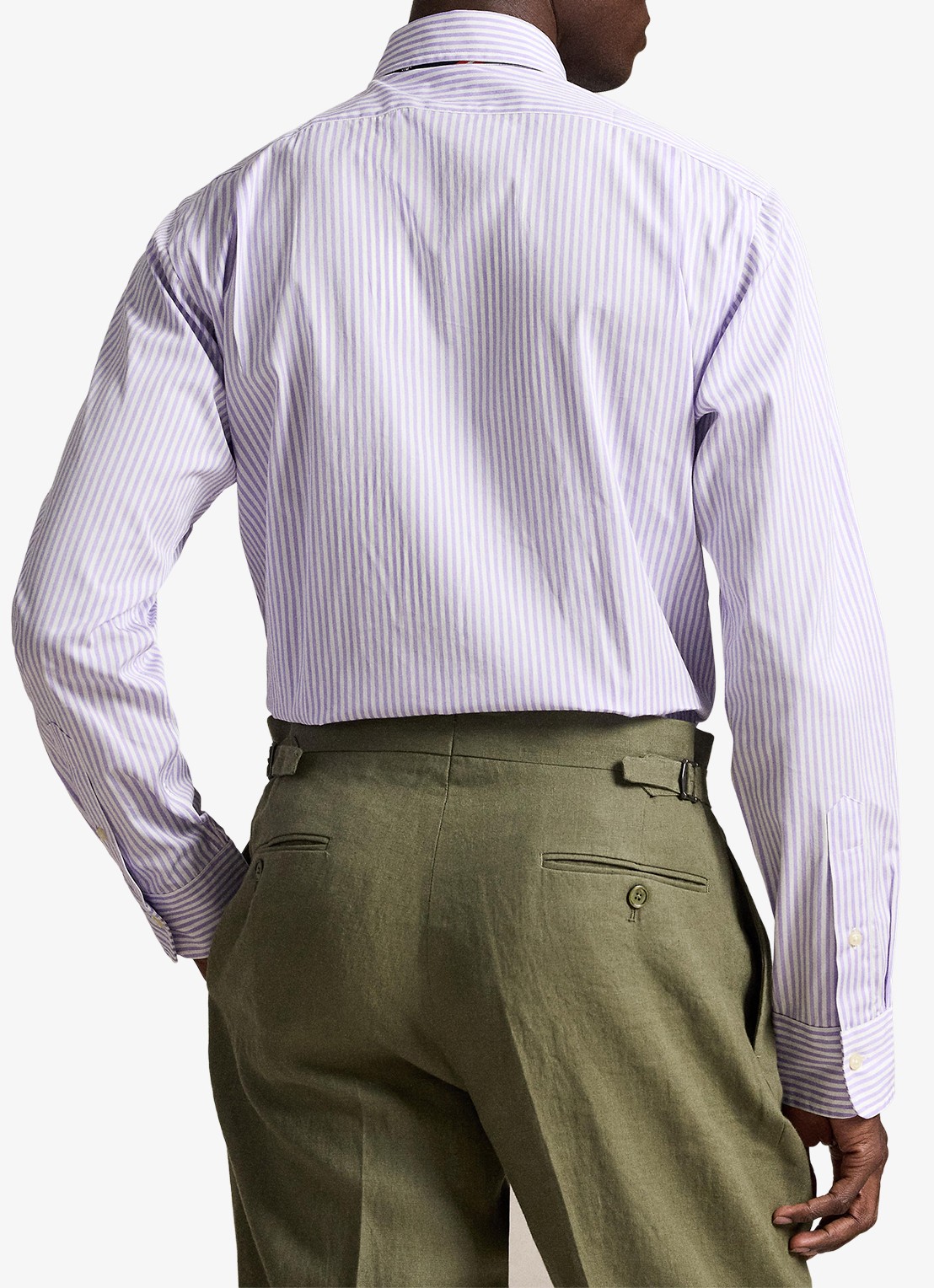 Ralph Lauren Custom fit overhemd met streepprint - achterkant powder purple white / paars