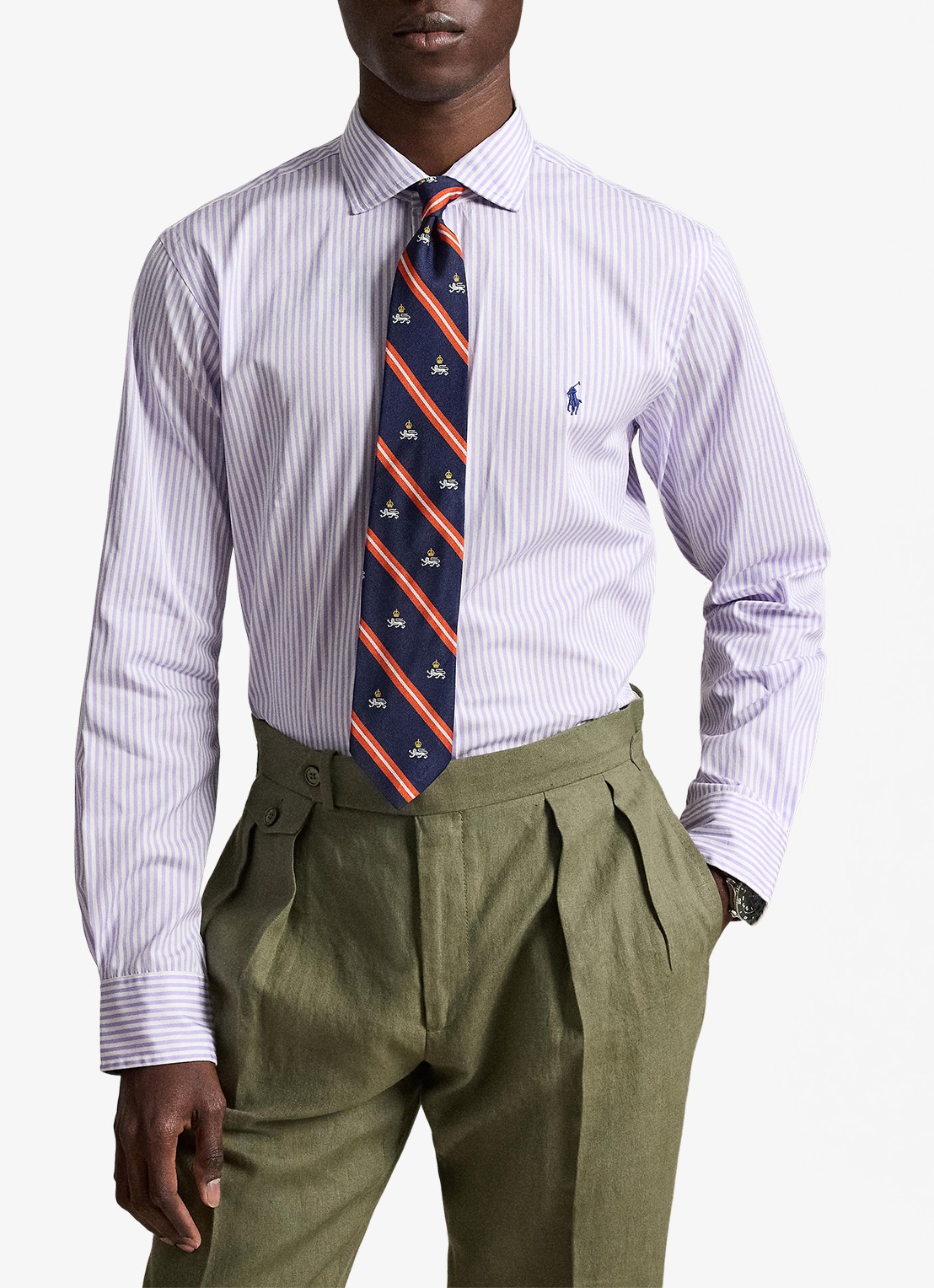 Ralph Lauren Custom fit overhemd met streepprint - detail 4 powder purple white / paars