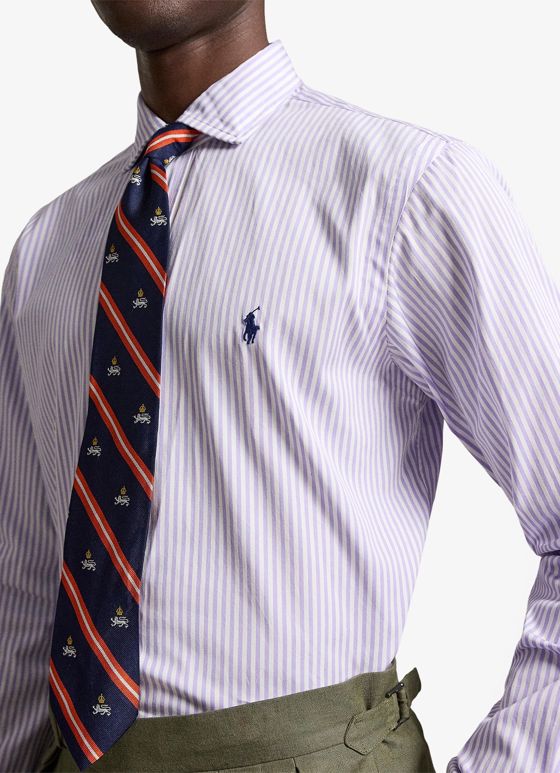 Ralph Lauren Custom fit overhemd met streepprint - detail 5 powder purple white / paars