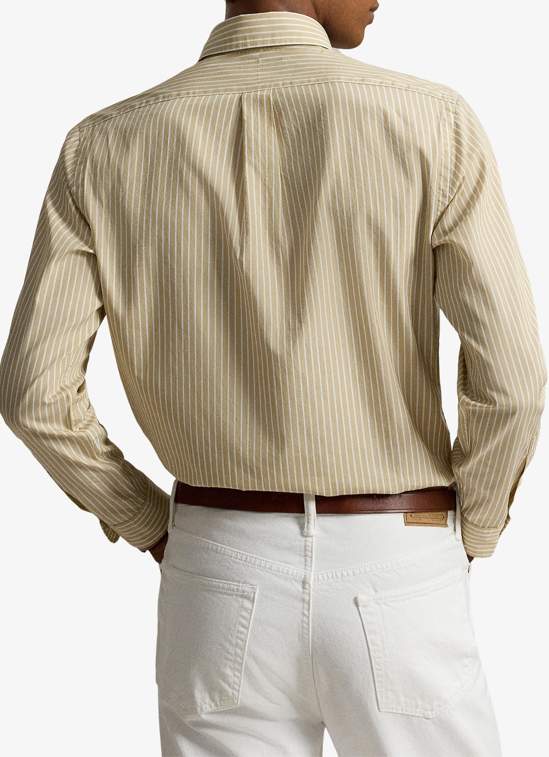 Ralph Lauren Custom fit overhemd met streepprint - achterkant 3 coastal beige white / beige