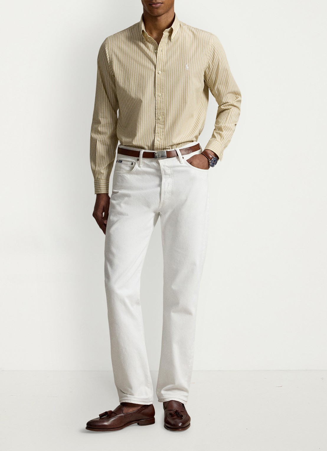 Ralph Lauren Custom fit overhemd met streepprint - detail 4 coastal beige white / beige