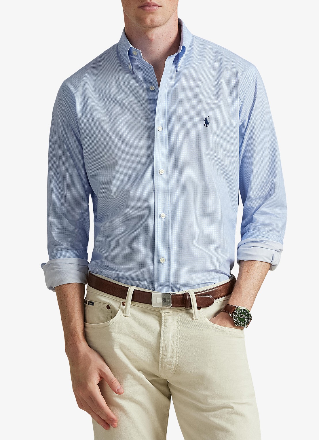 Ralph Lauren Custom fit overhemd met stretch - detail 3 dress blue grid / blauw