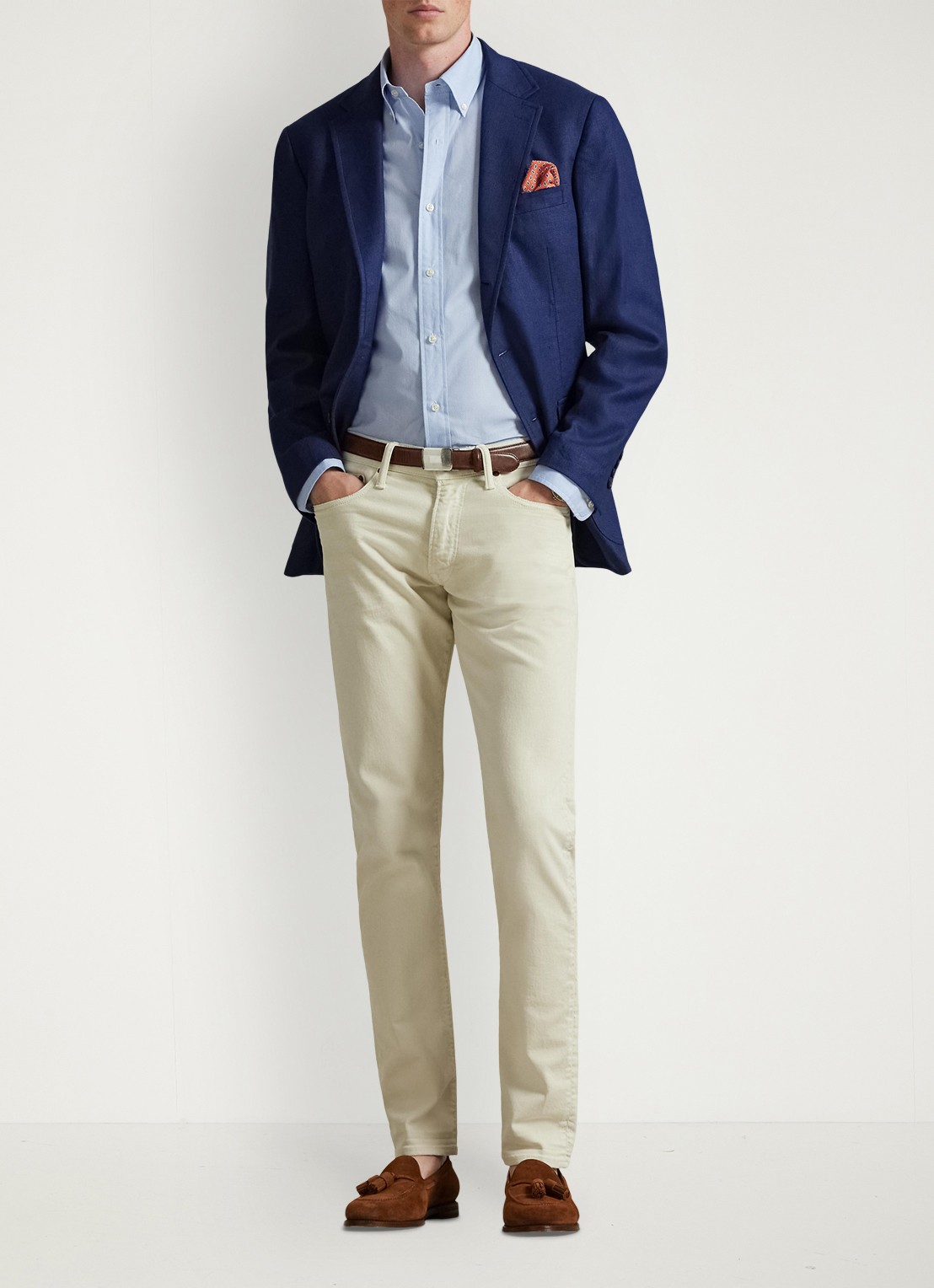 Ralph Lauren Custom fit overhemd met stretch - voorkant 2 dress blue grid / blauw