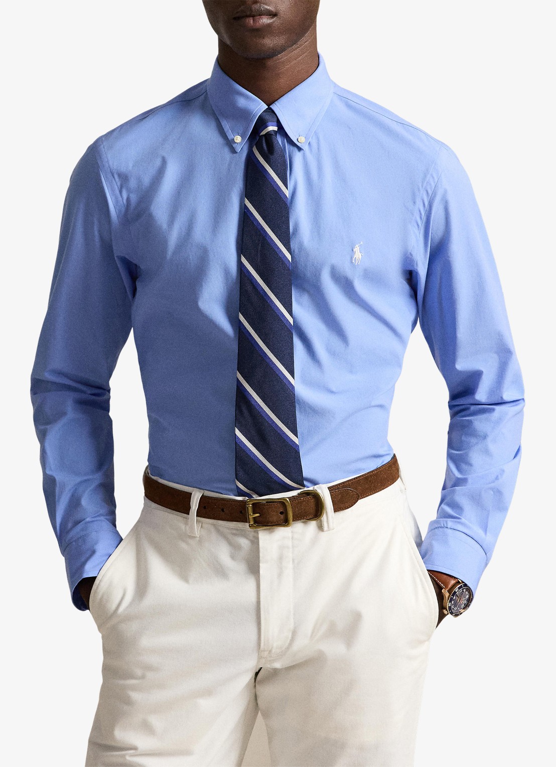 Ralph Lauren Custom fit overhemd met stretch  - voorkant 3 cabana blue / blauw