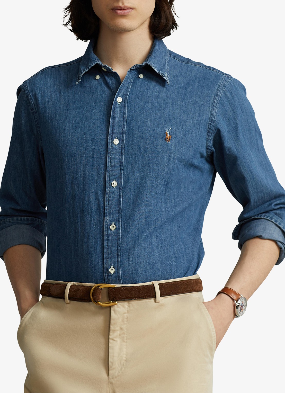 Ralph Lauren Custom fit overhemd van denim - detail 3 denim / blauw