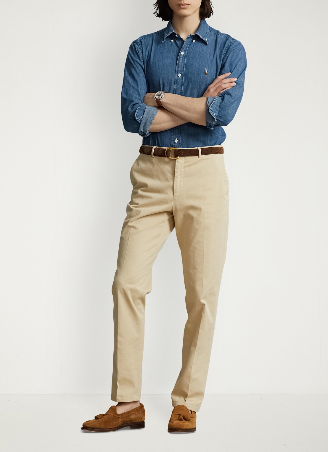 Ralph Lauren Custom fit overhemd van denim - voorkant 2 denim / blauw