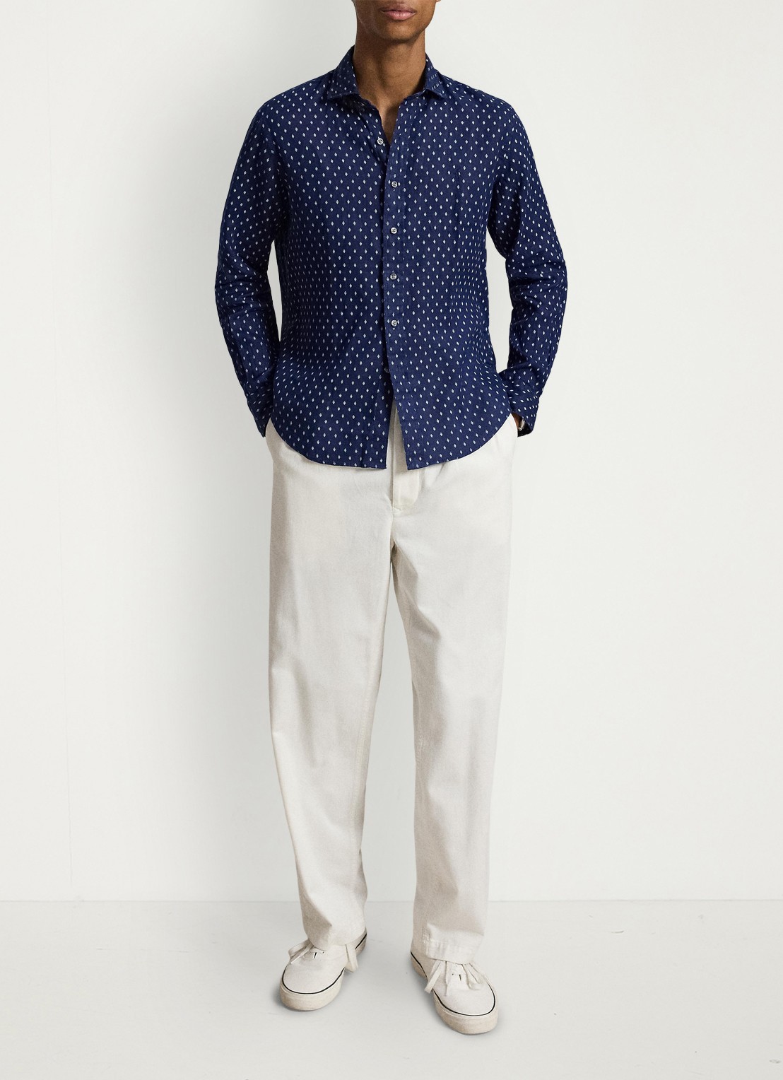 Ralph Lauren Custom fit overhemd van linnen met geometrische print - detail 2 newport geo / donkerblauw