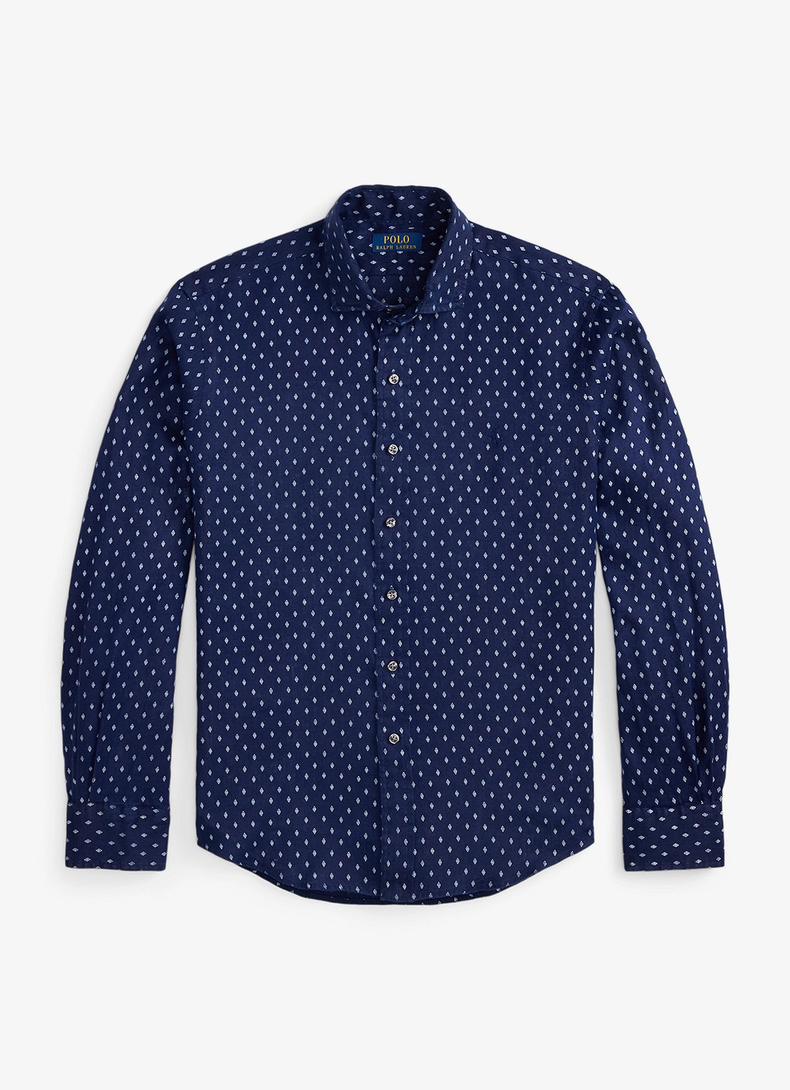 Ralph Lauren Custom fit overhemd van linnen met geometrische print - voorkant 4 newport geo / donkerblauw